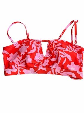 Cupshe Red Bikini Top with Pink Floral Print